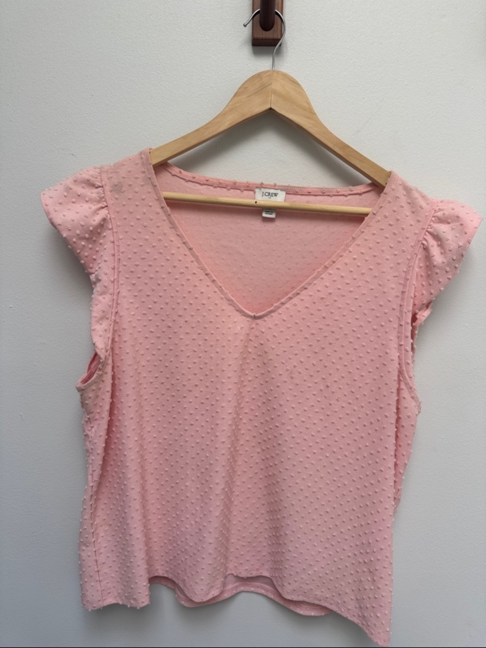 J. Crew Blush Pink Swiss Dot V-Neck Flutter Sleeve Blouse